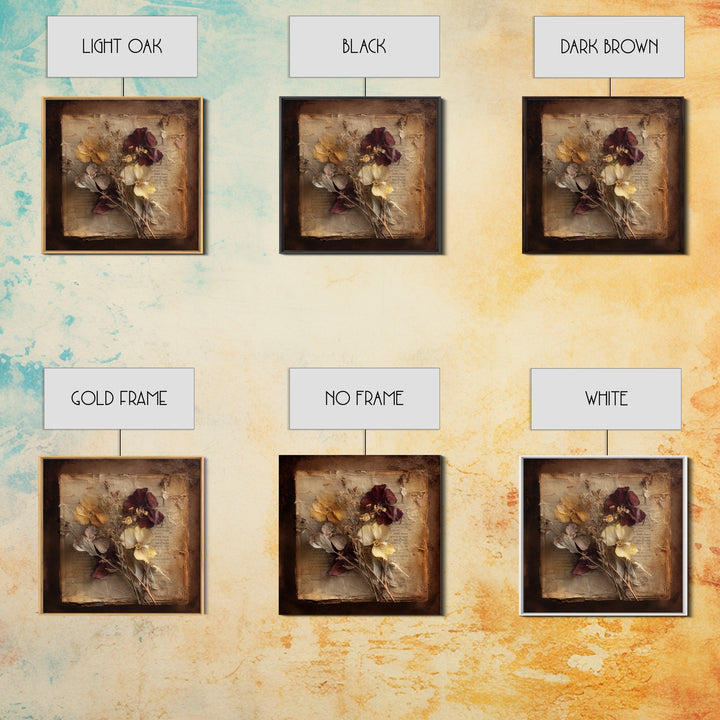 Botanical Pressed Flowers Inside Old Pages Canvas Print, Library Art, Painting, Library Decor, Oil Painting, Archive, LIB-1x1-81
