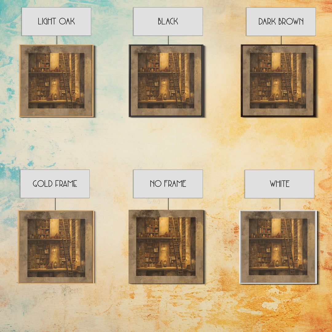 Rolling Library Ladder Canvas Print, Library Art, Painting, Library Decor, Archive, Halloween Printable, Gothic Wall Art, LIB-1x1-99