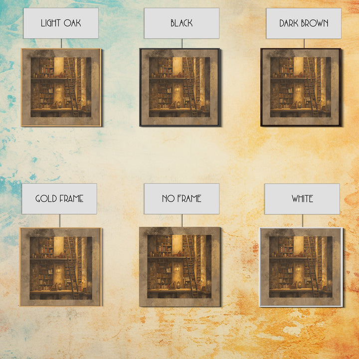 Rolling Library Ladder Canvas Print, Library Art, Painting, Library Decor, Archive, Halloween Printable, Gothic Wall Art, LIB-1x1-99
