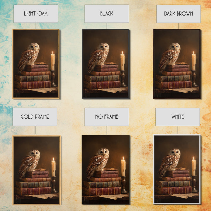 Owl Perched on a Pile of Antique Canvas Print, Library Art, Dark Academia Decor, Library Decor, Archive, Botanical Art, LIB-2x3-82
