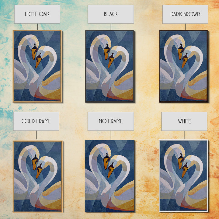 Two Swans Forming a Heart Shape Framed Canvas Print, Line Art, Living Room Decor, Abstract Art, Line, Portrait from Photo, LIN-2x3-48