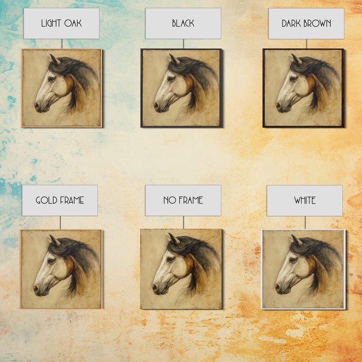 Contemporary Horse Portrait Canvas Print, Living Room Art, Boho Wall Art, Living Room Decor, Oil Painting, Living, LIR-1x1-10