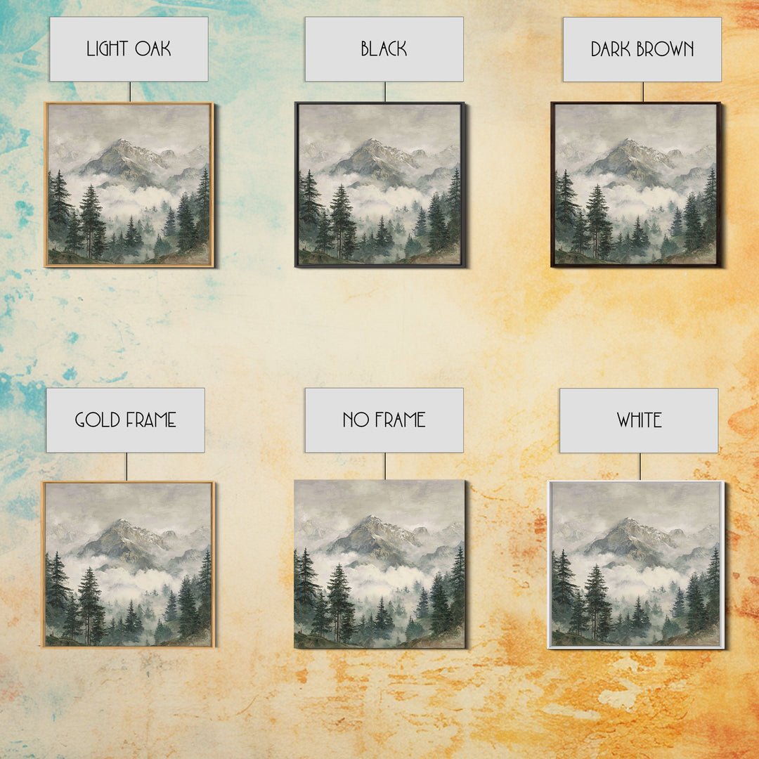 Classic Mountain Panorama for Cozy Interiors Framed Canvas Print, Living Room Art, Room Decor, Living Room Decor, Living, LIR-1x1-40