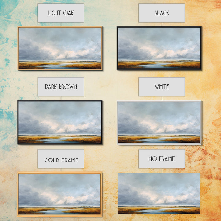 Modern Landscape with Expansive Calm Sky Framed Canvas Print, Living Room Art, Neutral Decor, Living Room Decor, Oil Painting, LIR-2x1-95