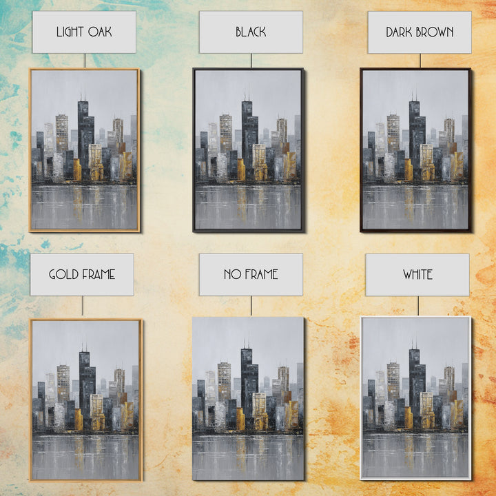 Modern City Skyline Framed Canvas Print, Living Room Art, Minimalist Decor, Living Room Decor, Fine Art, Living, LIR-2x3-6