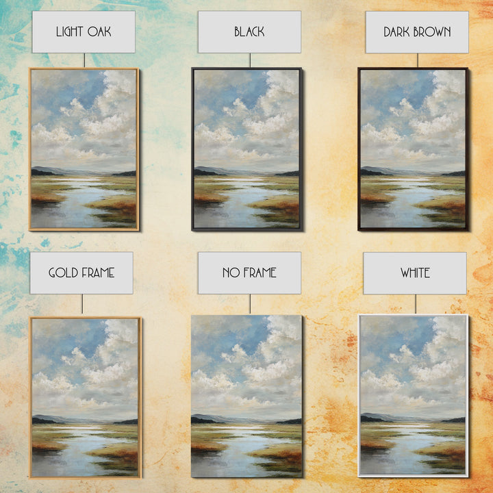 Modern Landscape with Expansive Calm Sky Framed Canvas Print, Living Room Art, Dopamine Decor, Living Room Decor, Living, LIR-2x3-83
