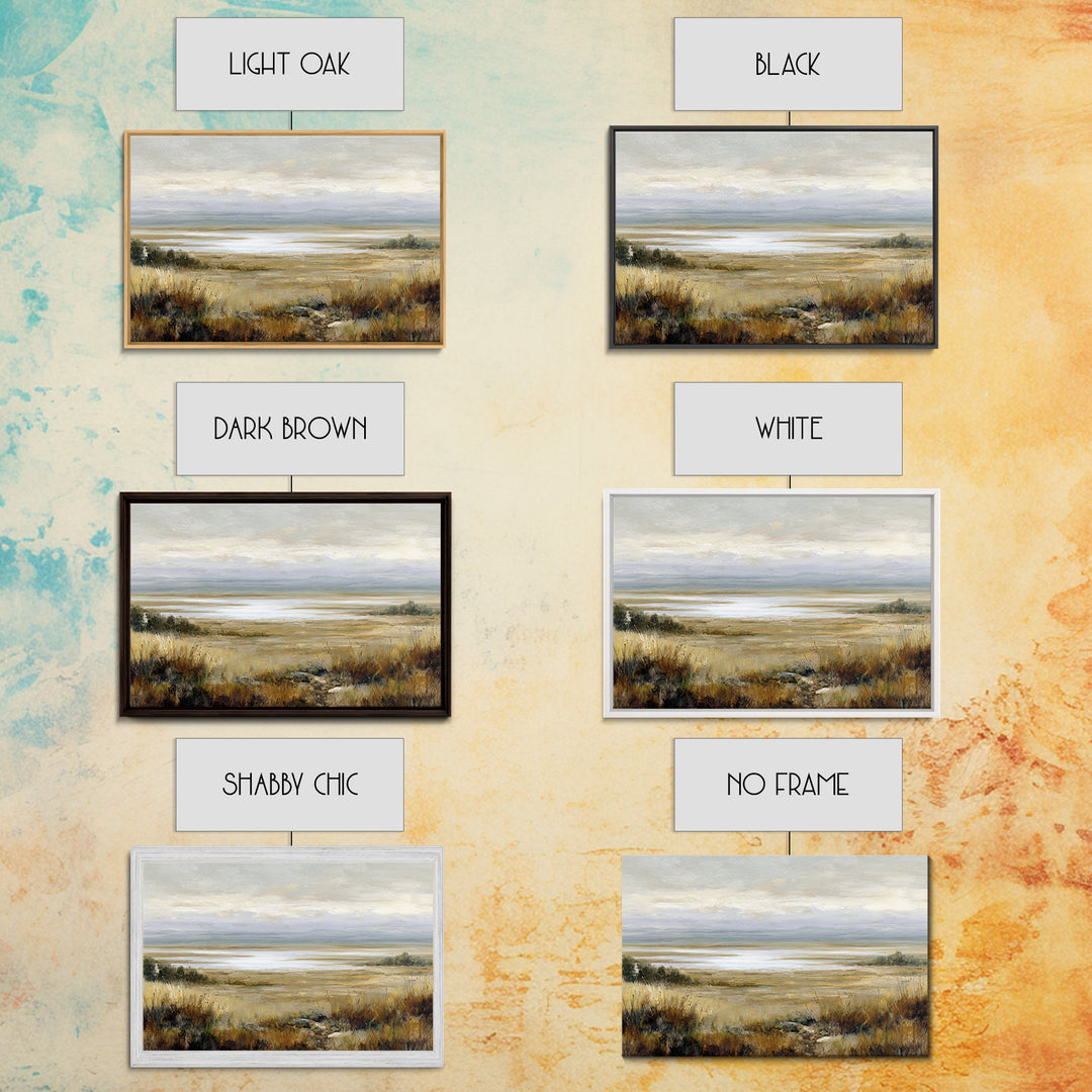 Modern Landscape with Expansive Calm Sky Framed Canvas Print, Living Room Art, Art Nouveau, Living Room Decor, Fine Art, Living, LIR-3x2-55