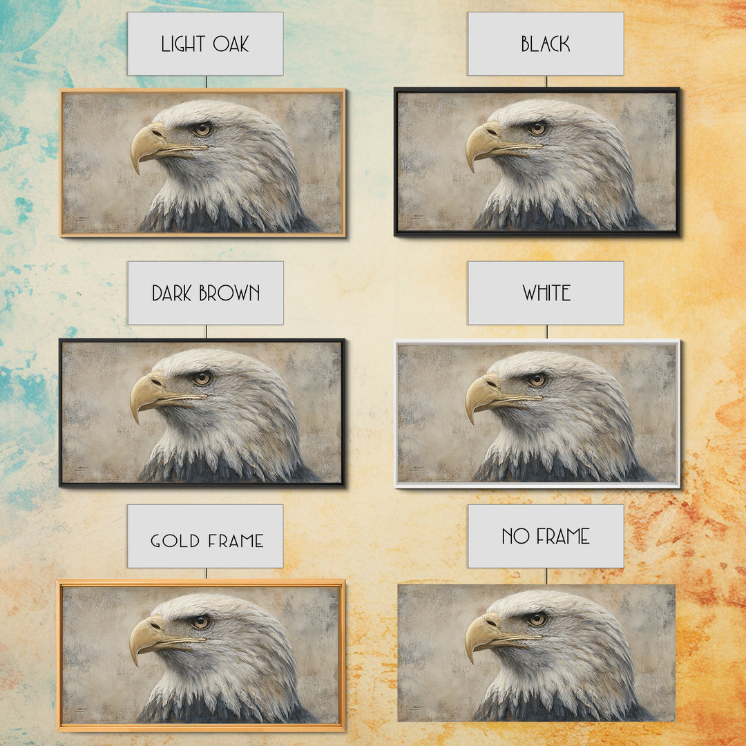 Eagle Portrait with Solemn Presence Canvas Print, Law Office Art, Contemporary Art, Office Decor, Counsel, Metal Wall Decor, LOA-2x1-74