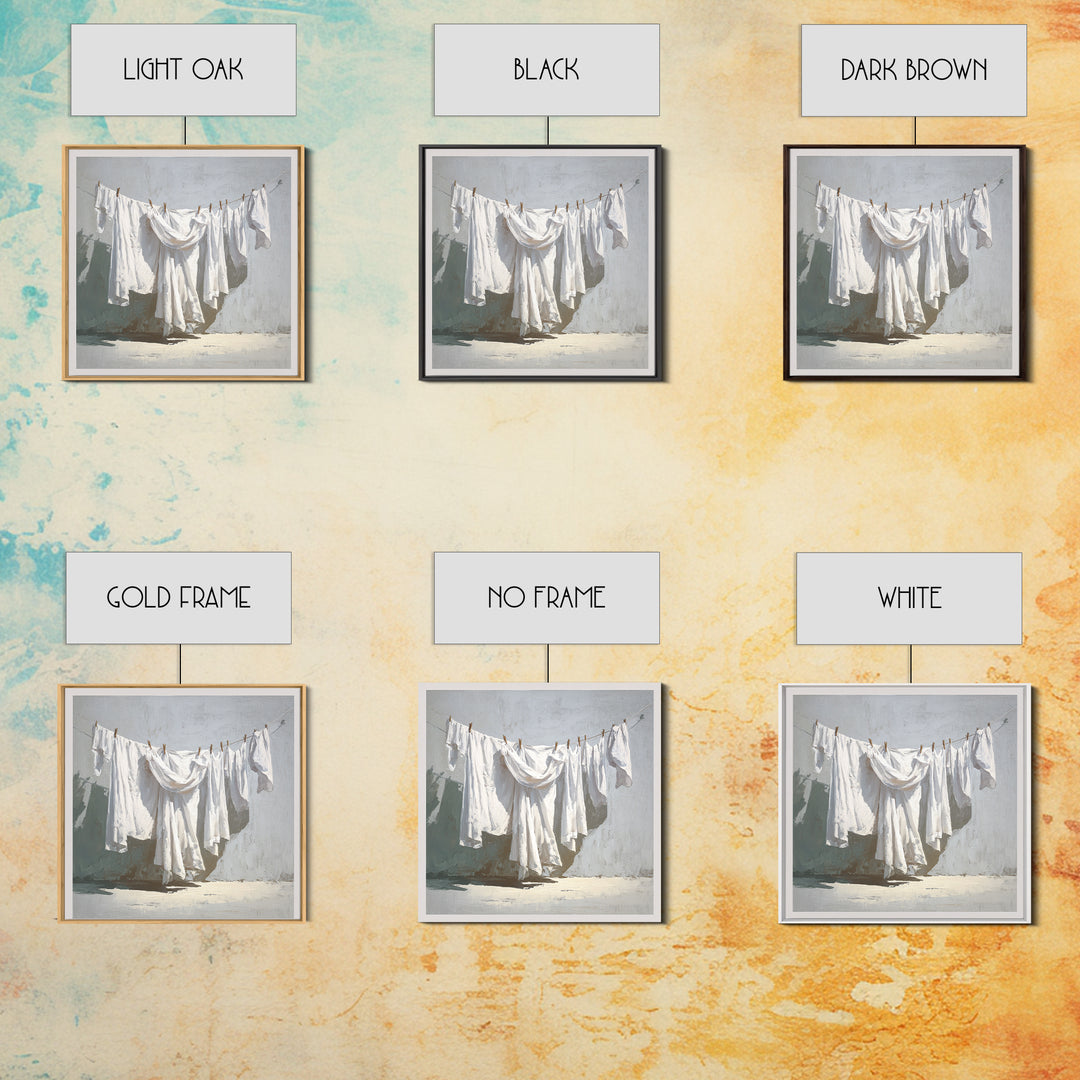 Clothesline with White Linens Blowing in Sunshine Canvas Print, Laundry Room Art, Rustic Home Decor, Living Room Decor, Clean, LRA-1x1-1
