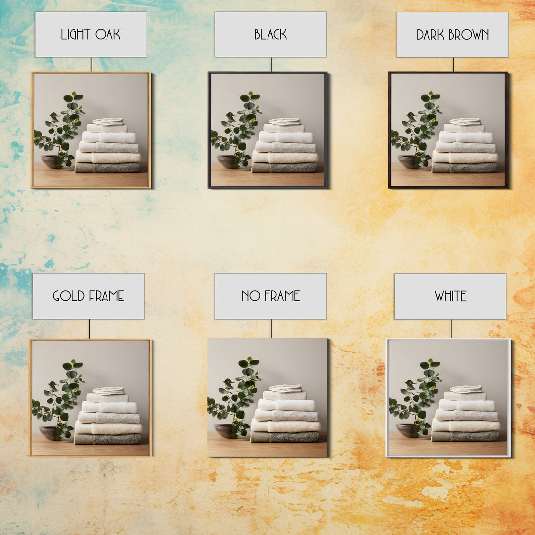 Sunlit White Towels and Eucalyptus Branch Canvas Print, Laundry Room Art, Farmhouse Wall Decor, Living Room Decor, LRA-1x1-35