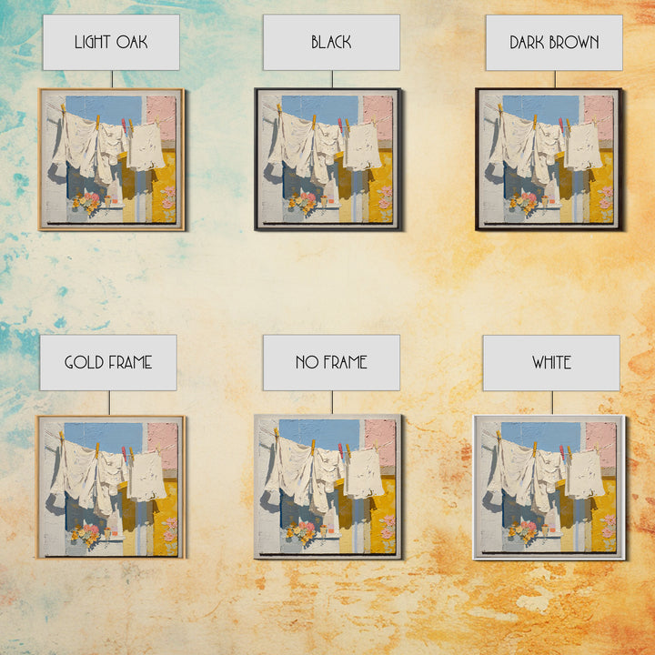 Clothesline with White Linens Blowing in Sunshine Canvas Print, Laundry Room Art, Modern Decor, Living Room Decor, Abstract Art, LRA-1x1-49