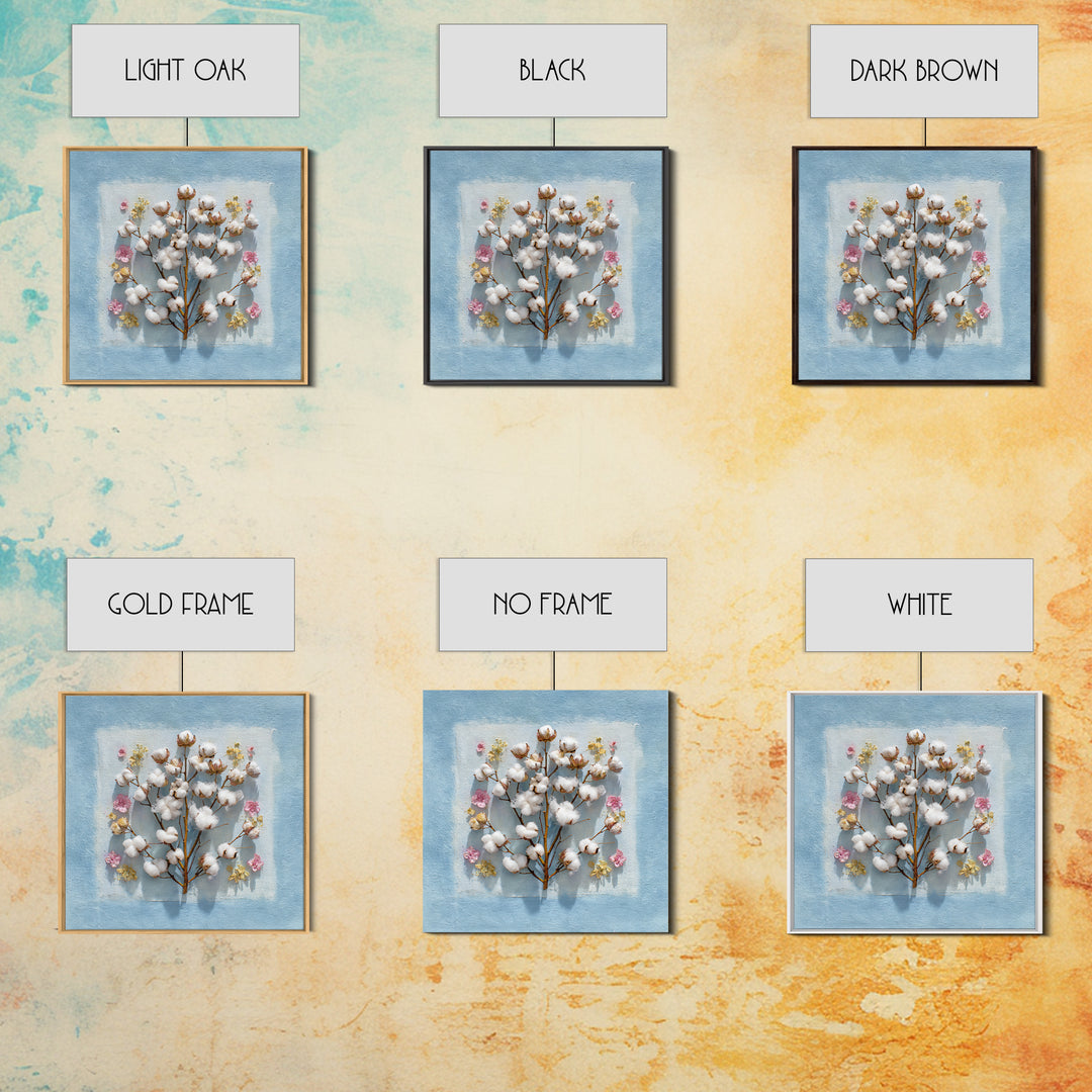 Fresh Cotton Branch Botanical Study Canvas Print, Laundry Room Art, Apartment Wall Art, Living Room Decor, Fine Art, Clean, LRA-1x1-55