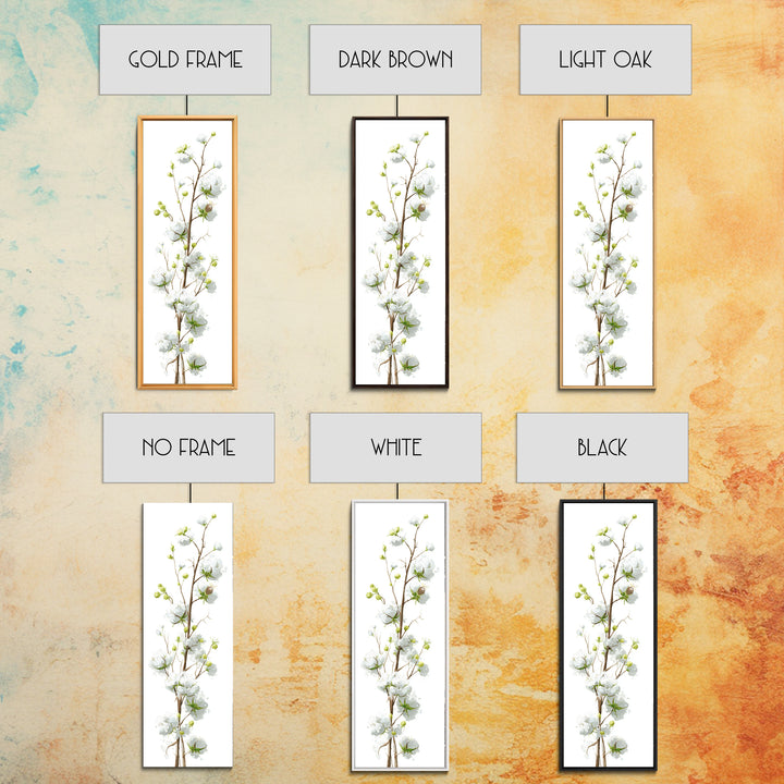 Fresh Cotton Branch Botanical Study Framed Canvas Print, Laundry Room Art, Painting, Living Room Decor, Oil Painting, Clean, LRA-1x3-19