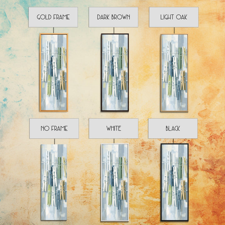 Cheerful Clothespins Arranged as Pattern Framed Canvas Print, Laundry Room Art, Printable Art, Living Room Decor, Clean, LRA-1x3-64