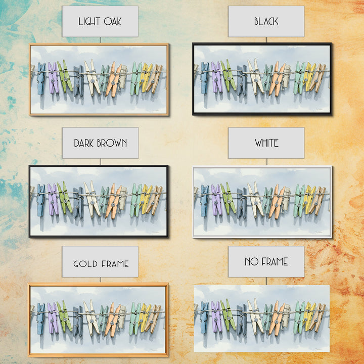 Cheerful Clothespins Arranged as Pattern Canvas Print, Laundry Room Art, Digital Art, Living Room Decor, Fine Art, Clean, LRA-2x1-48