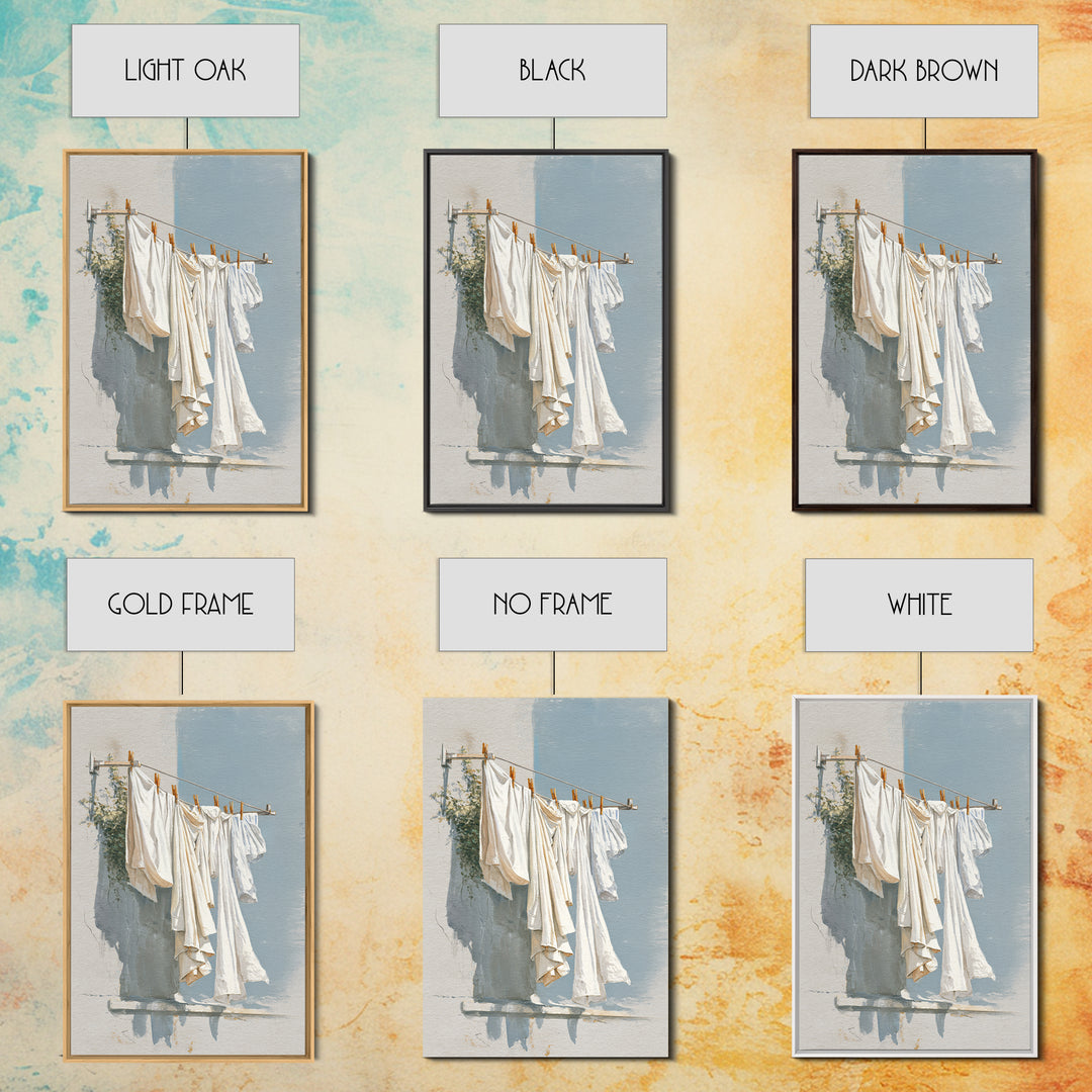 Clothesline with White Linens Blowing in Sunshine Canvas Print, Laundry Room Art, Digital Print, Living Room Decor, Clean, LRA-2x3-33