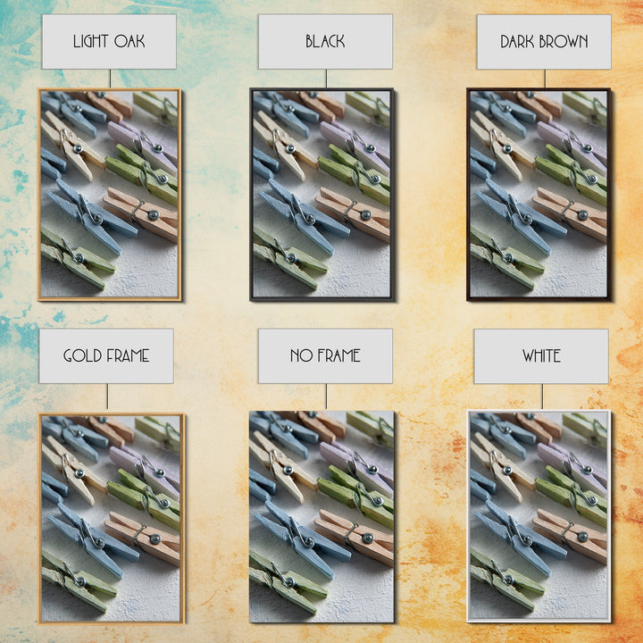Cheerful Clothespins Arranged as Pattern Canvas Print, Laundry Room Art, Farmhouse Wall Art, Living Room Decor, Clean, LRA-2x3-36