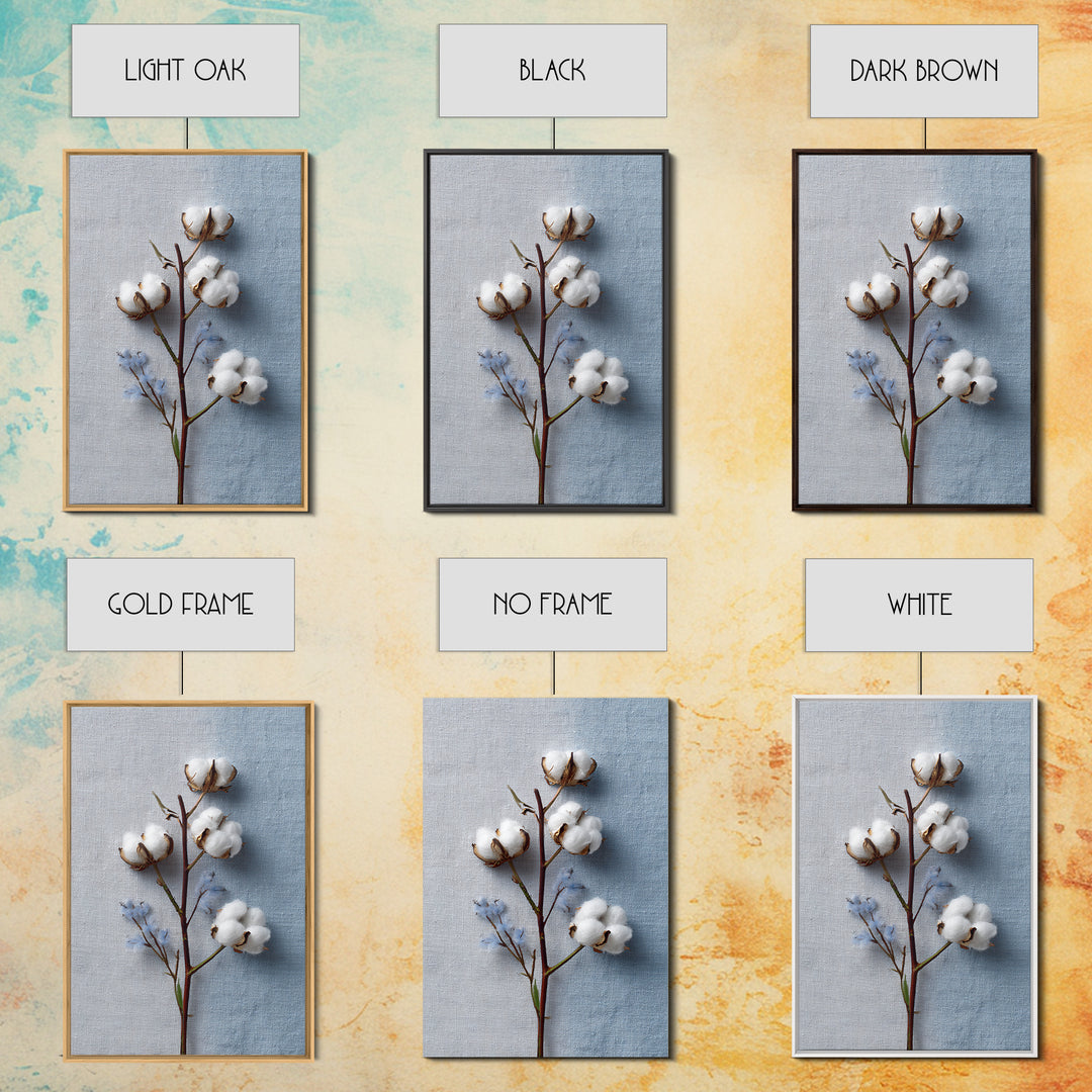 Fresh Cotton Branch Botanical Study Framed Canvas Print, Laundry Room Art, Printable Wall Art, Living Room Decor, Clean, LRA-2x3-63