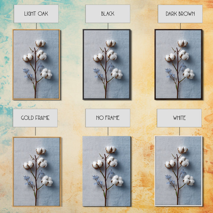 Fresh Cotton Branch Botanical Study Framed Canvas Print, Laundry Room Art, Printable Wall Art, Living Room Decor, Clean, LRA-2x3-63