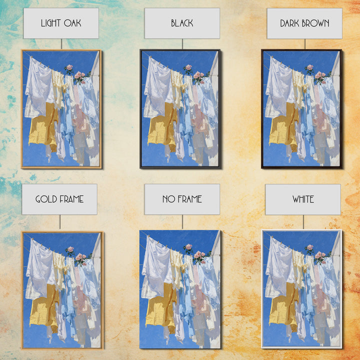Clothesline with White Linens Blowing in Sunshine Canvas Print, Laundry Room Art, Living Room Decor, Abstract Art, Clean, LRA-2x3-9