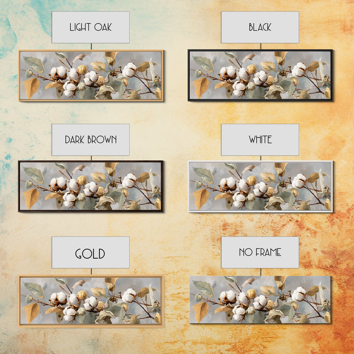 Fresh Cotton Branch Botanical Study Canvas Print, Laundry Room Art, Textured Painting, Living Room Decor, Fine Art, Clean, LRA-3x1-95