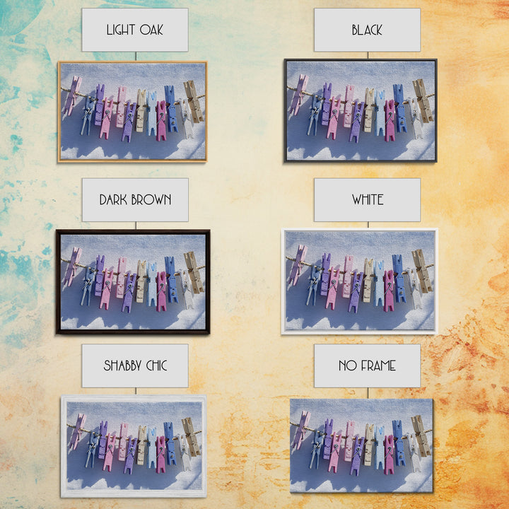 Cheerful Clothespins Arranged as Pattern Canvas Print, Laundry Room Art, Farmhouse Wall Decor, Living Room Decor, Clean, LRA-3x2-32