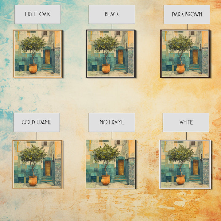 Citrus Tree in Clay Pot Canvas Print, Mediterranean Art, Coastal Wall Art, Living Room Decor, Fine Art, Azure, Living Room Art, MAR-1x1-10