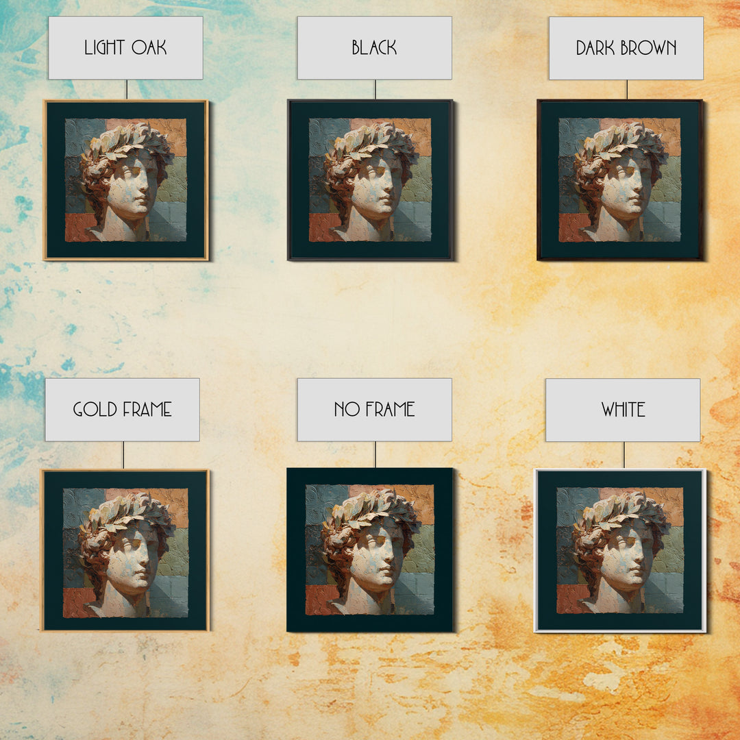 Roman Statue Bust Canvas Print, Mediterranean Art, Modern Wall Art, Living Room Decor, Oil Painting, Azure, Downloadable Art, MAR-1x1-22