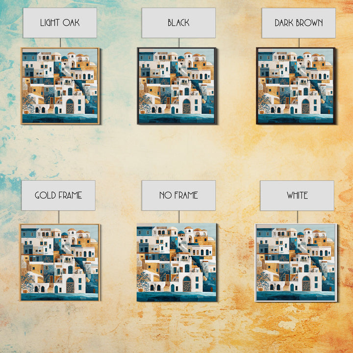Greek Island White Buildings Above Blue Sea Canvas Print, Mediterranean Art, Neutral Decor, Living Room Decor, Azure, MAR-1x1-73