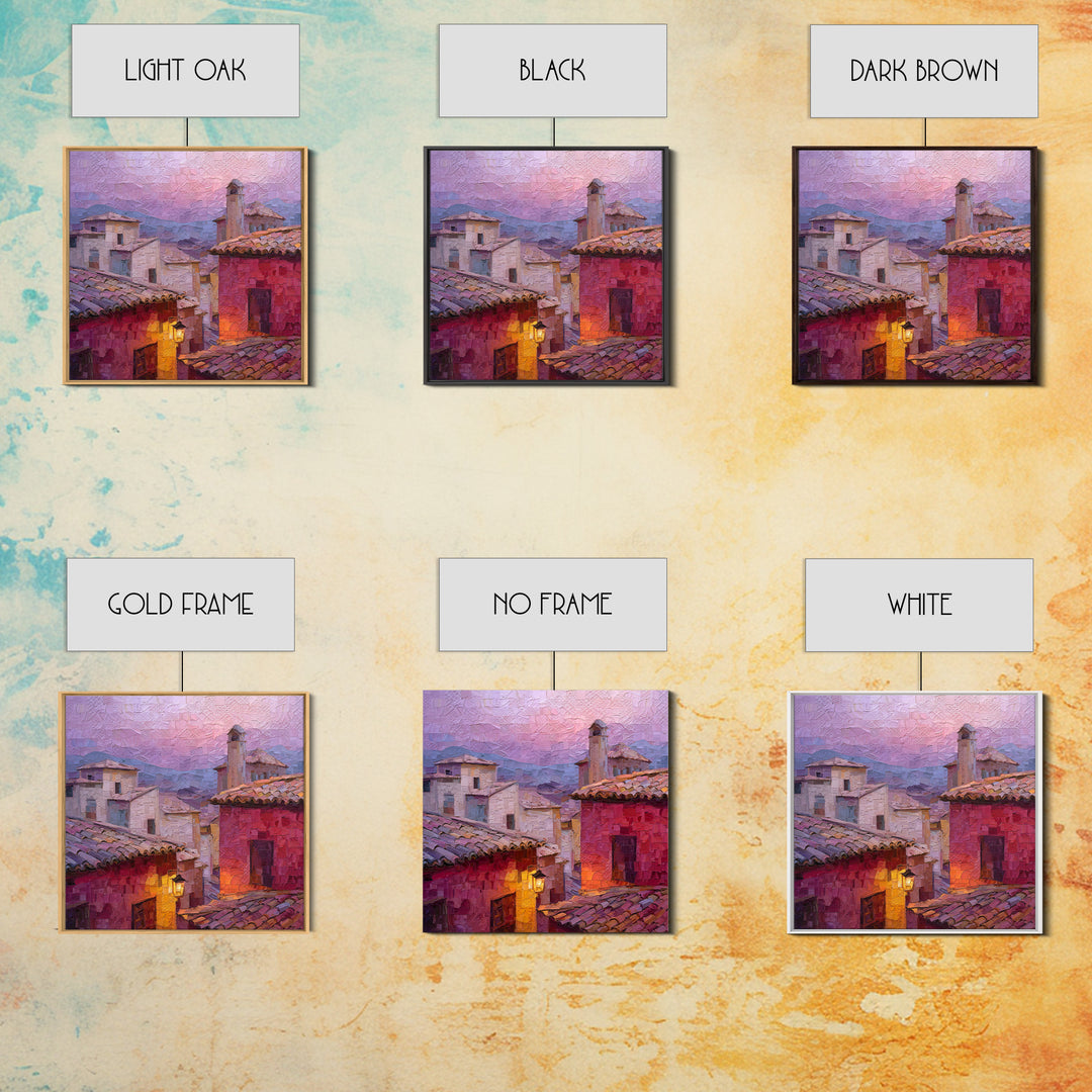 Sunset over Red Tiled Rooftops Canvas Print, Mediterranean Art, Travel Poster, Living Room Decor, Fine Art, Azure, MAR-1x1-95