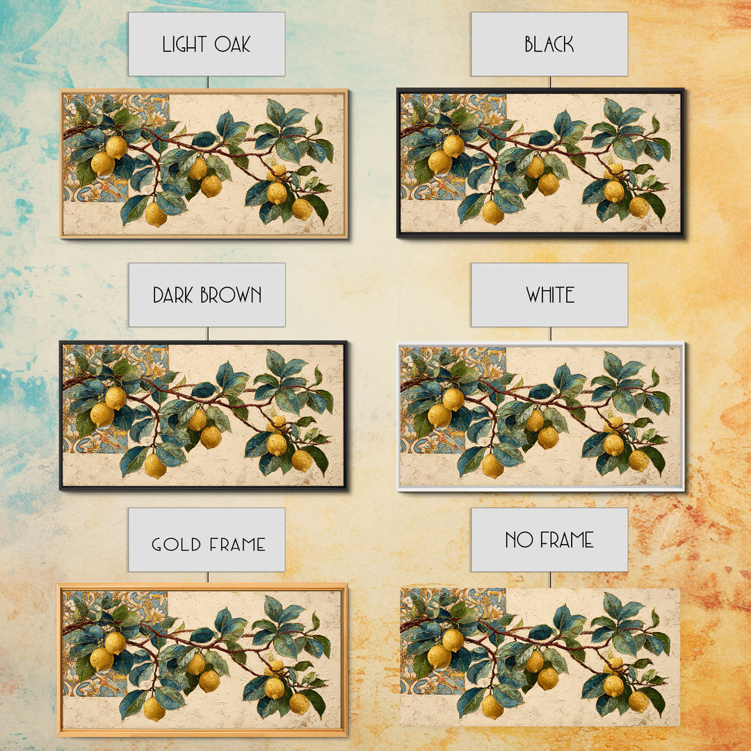 Sicilian Lemon Branch on Ivory Background Canvas Print, Mediterranean Art, Statement Artwork, Living Room Decor, Azure, MAR-2x1-9
