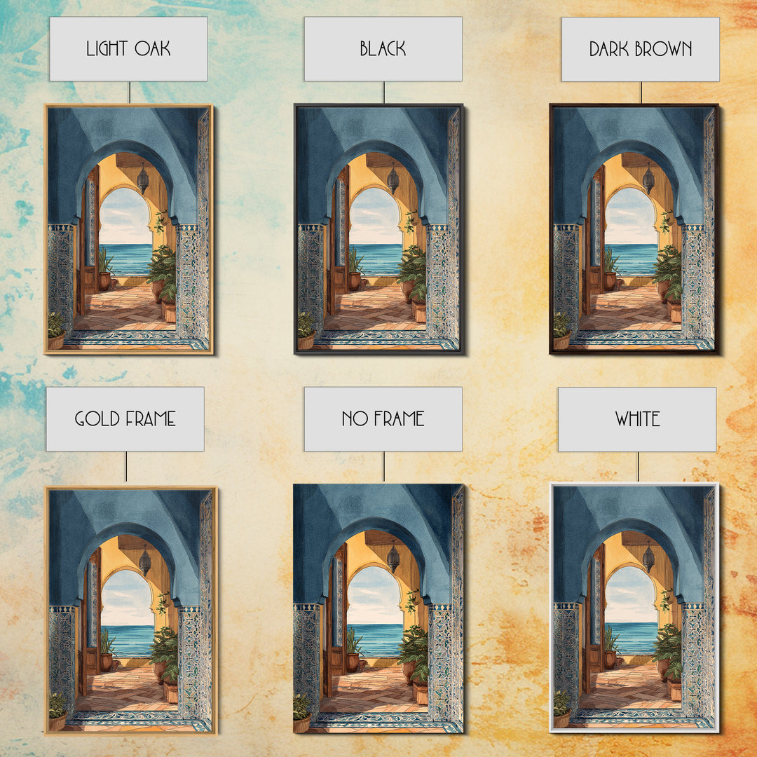 Mediterranean Arch Framing Ocean Horizon Canvas Print, Mediterranean Art, Coastal Decor, Living Room Decor, Fine Art, Azure, MAR-2x3-11