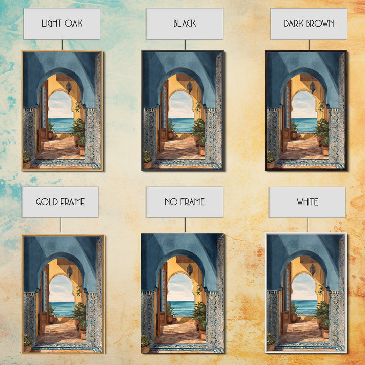 Mediterranean Arch Framing Ocean Horizon Canvas Print, Mediterranean Art, Coastal Decor, Living Room Decor, Fine Art, Azure, MAR-2x3-11