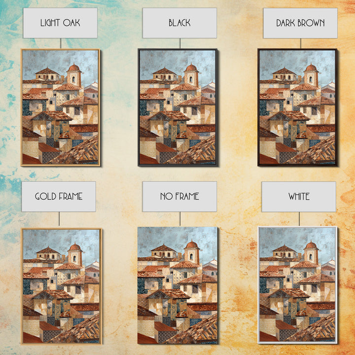 Sunset over Red Tiled Rooftops Canvas Print, Mediterranean Art, Gallery Wall Art, Living Room Decor, Fine Art, Azure, MAR-2x3-31