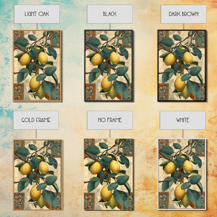 Sicilian Lemon Branch on Ivory Background Canvas Print, Mediterranean Art, Living Room Decor, Oil Painting, Azure, MAR-2x3-45