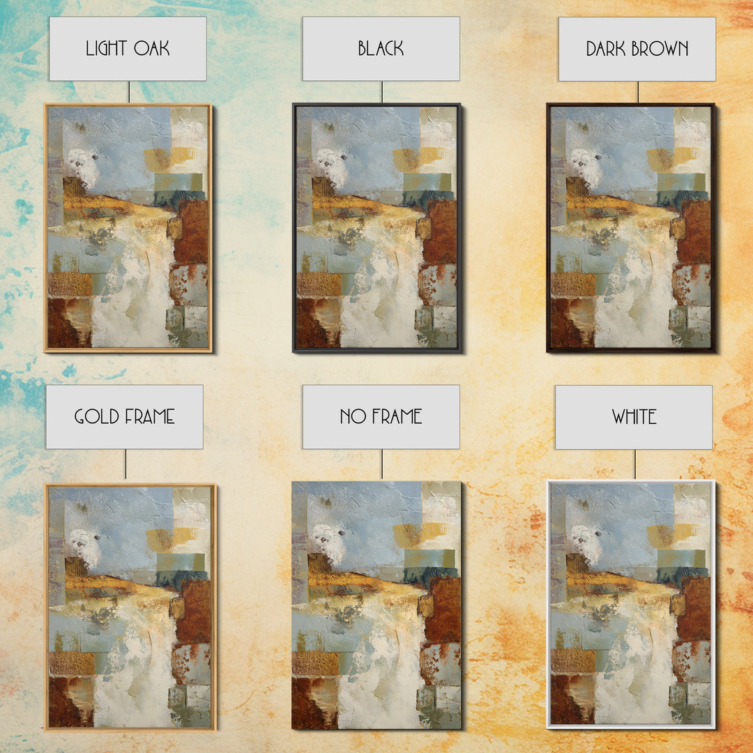 Warm Terra Cotta Abstract Landscape Framed Canvas Print, Mediterranean Art, Statement Artwork, Living Room Decor, Azure, MAR-2x3-46