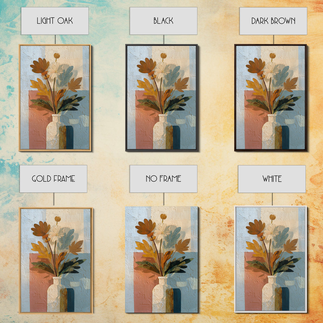 Greek Vase Modern Floral Design Framed Canvas Print, Mediterranean Art, Modern Decor, Living Room Decor, Fine Art, Azure, MAR-2x3-47