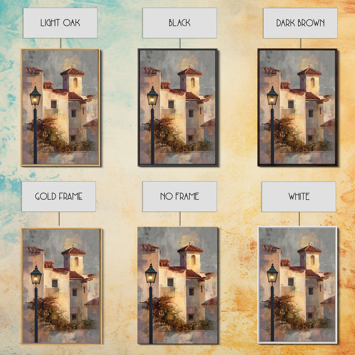 Sunset over Red Tiled Rooftops Framed Canvas Print, Mediterranean Art, Travel Poster, Living Room Decor, Fine Art, Azure, MAR-2x3-55