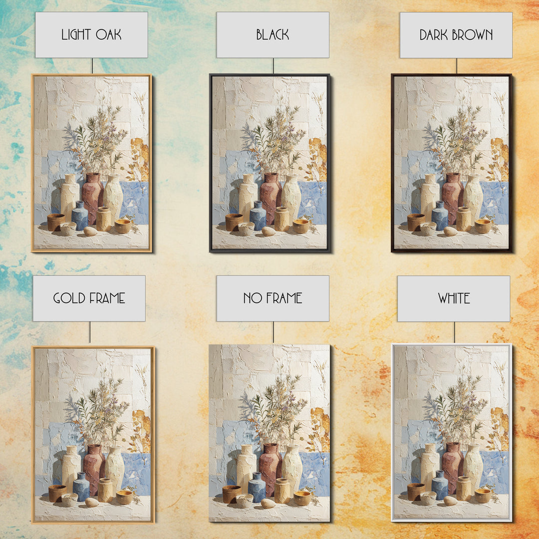 Wild Herbs Rosemary and Thyme Botanical Study Framed Canvas Print, Mediterranean Art, Coastal Art, Living Room Decor, Azure, MAR-2x3-56