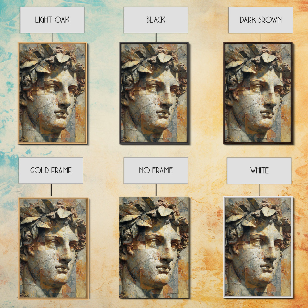 Roman Statue Bust Framed Canvas Print, Mediterranean Art, Wall Decor, Living Room Decor, Fine Art, Azure, Contemporary Art, MAR-2x3-6