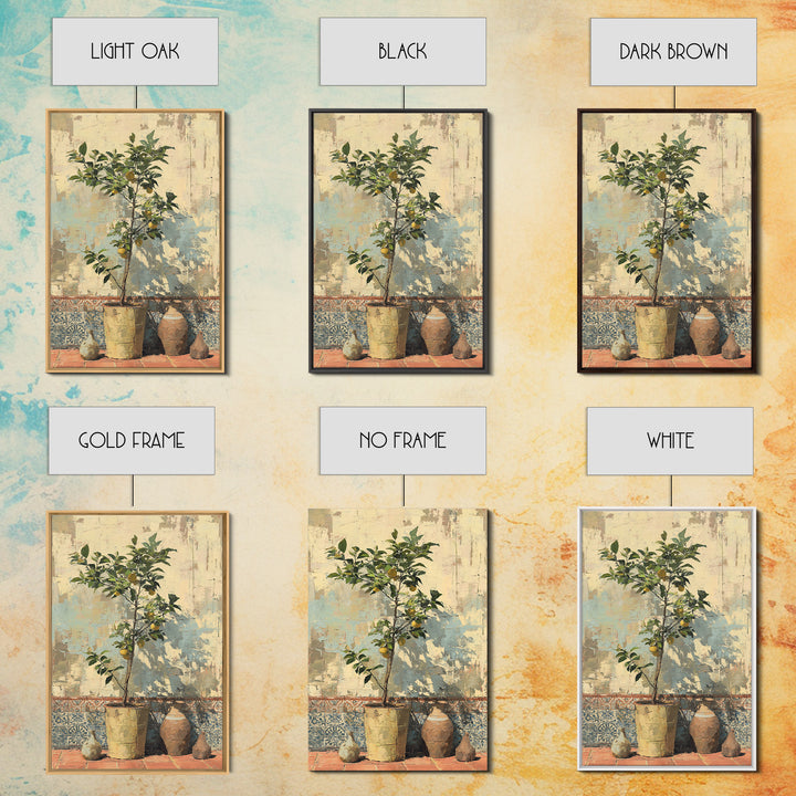 Citrus Tree in Clay Pot Canvas Print, Mediterranean Art, Room Decor, Living Room Decor, Oil Painting, Azure, Printable Art, MAR-2x3-66