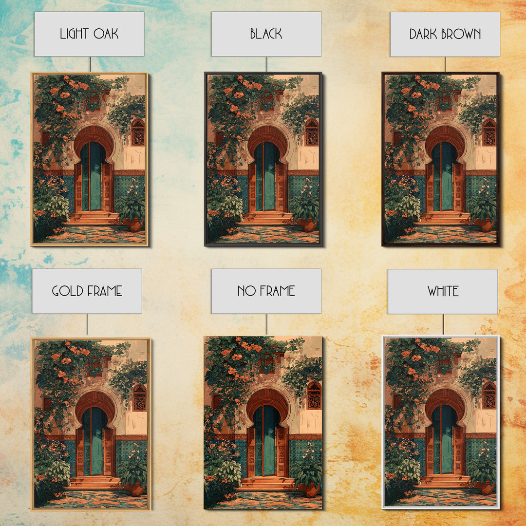 Sunlit Courtyard Doorway Canvas Print, Mediterranean Art, Luxury Decor, Living Room Decor, Fine Art, Azure, Framed Wall Art, MAR-2x3-67