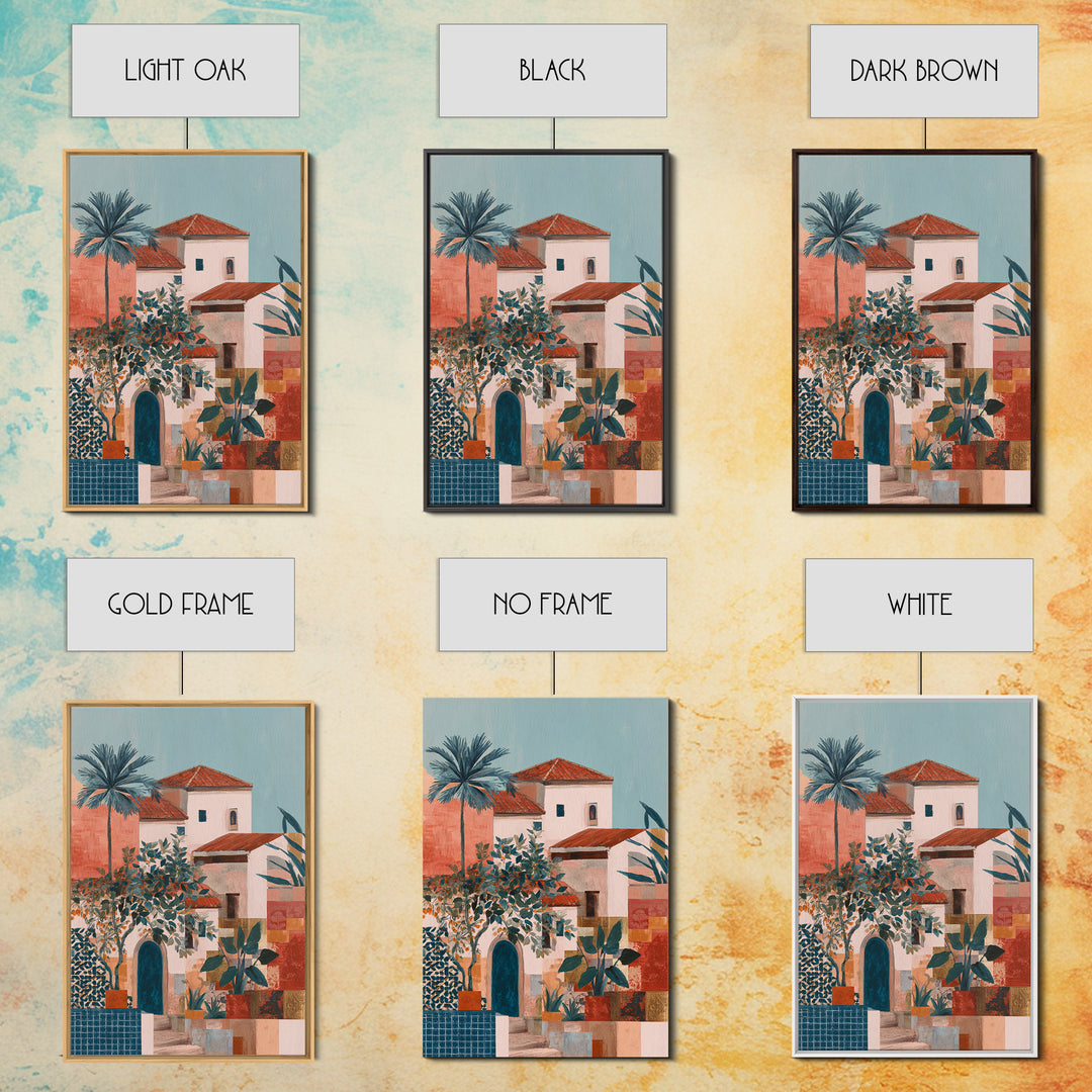 Sunset over Red Tiled Rooftops Canvas Print, Mediterranean Art, Watercolor Painting, Living Room Decor, Fine Art, Azure, MAR-2x3-7