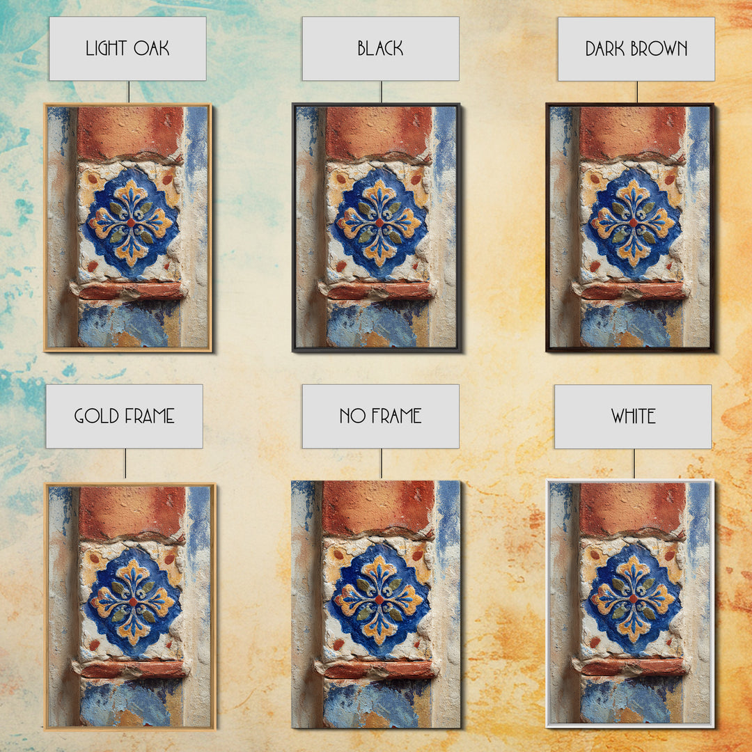 Spanish Tile Ornament Canvas Print, Mediterranean Art, Neutral Decor, Living Room Decor, Oil Painting, Azure, Home Decor, MAR-2x3-72
