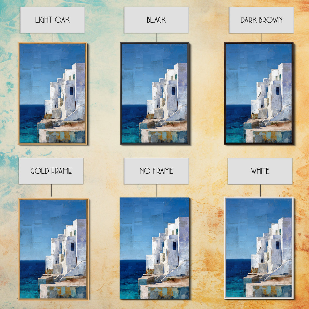 Greek Island White Buildings Above Blue Sea Canvas Print, Mediterranean Art, Art Print, Living Room Decor, Fine Art, Azure, MAR-2x3-9