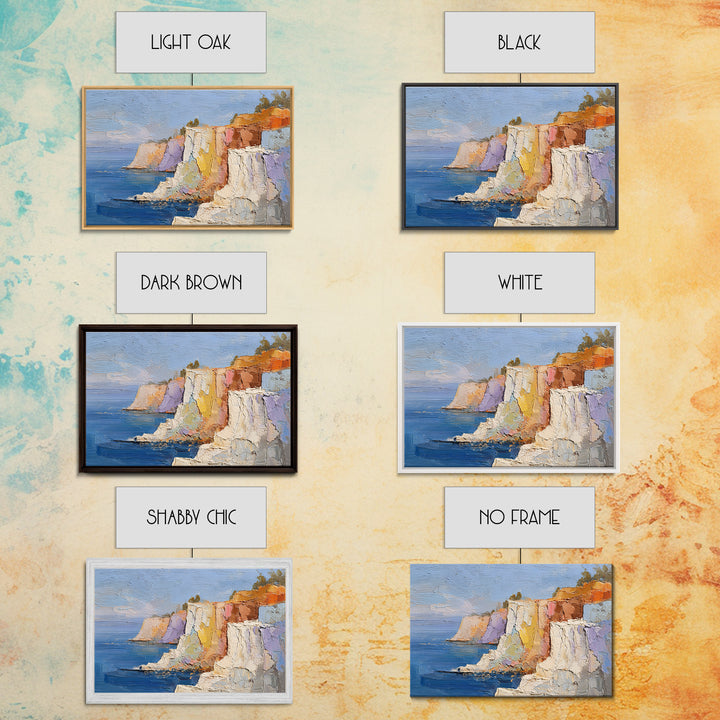 Coastal Cliffs with Sparkling Blue Water Framed Canvas Print, Mediterranean Art, Framed Wall Art, Living Room Decor, Azure, MAR-3x2-24