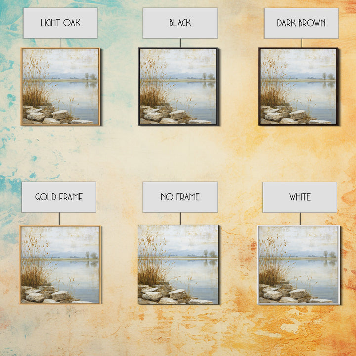 Serene Lake with Pale Morning Reflection Framed Canvas Print, Master Bedroom, Boho Decor, Bedroom Decor, Fine Art, Sanctuary, MAS-1x1-79