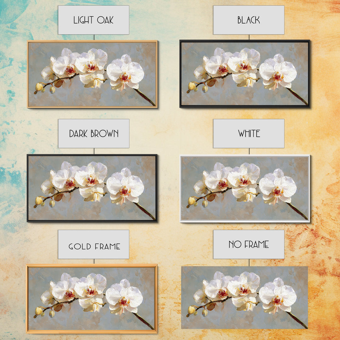 White Orchids Against Warm Gray Background Canvas Print, Master Bedroom, Farmhouse Wall Decor, Bedroom Decor, Oil Painting, MAS-2x1-53