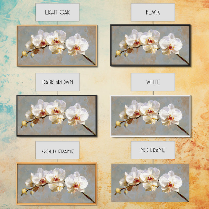 White Orchids Against Warm Gray Background Canvas Print, Master Bedroom, Farmhouse Wall Decor, Bedroom Decor, Oil Painting, MAS-2x1-53