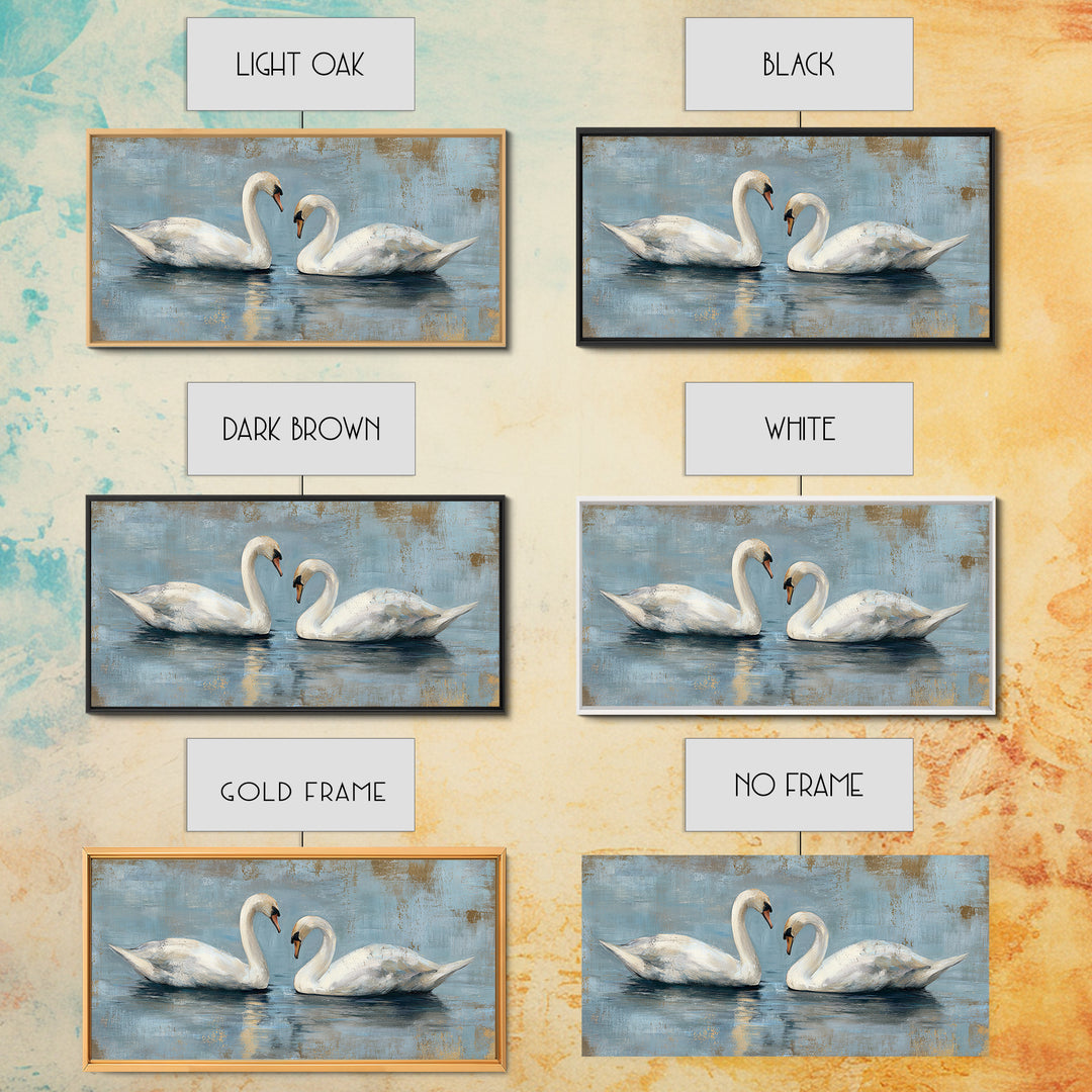 Romantic Swan Pair on Dark Water Framed Canvas Print, Master Bedroom, Art Print, Bedroom Decor, Sanctuary, Above Bed Decor, MAS-2x1-83